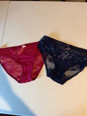 Victoria’s Secret pink set of Sheer Lace Bikini Panties - Navy Blue and Magenta